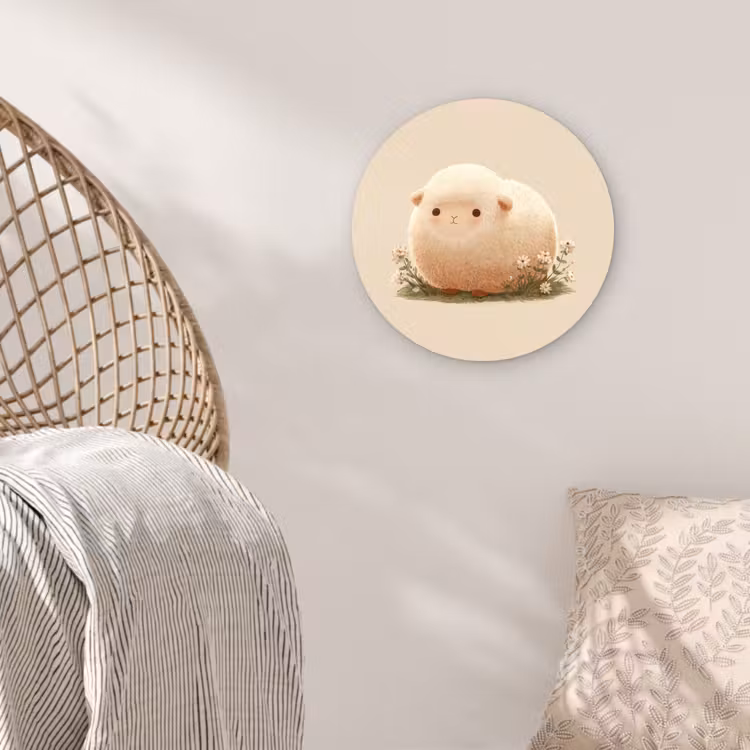 Schaap - Beige - Bloemen Wandcirkel plexiglas klein -sfeer5