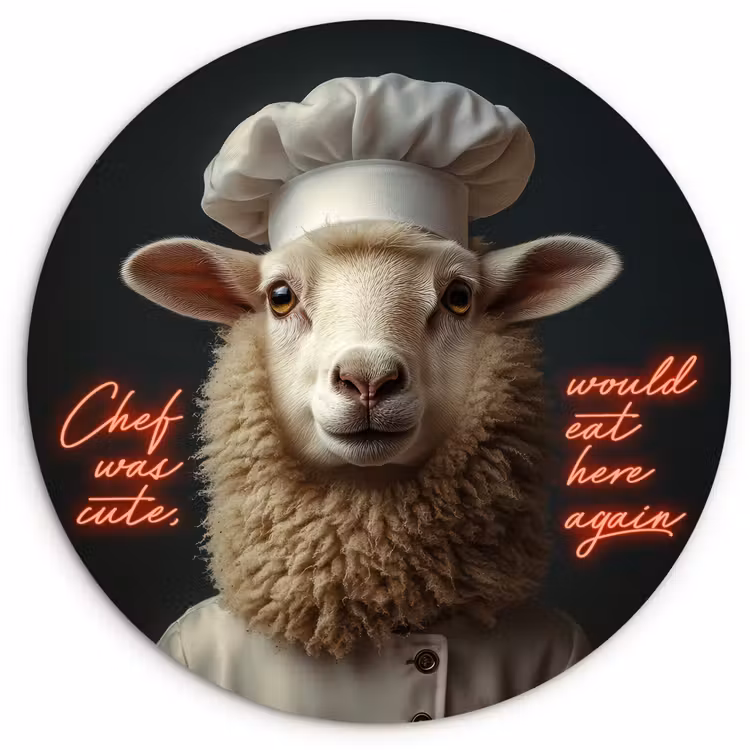 Schaap - Kokskleding - Neon - Quote Wandcirkel plexiglas klein -3d
