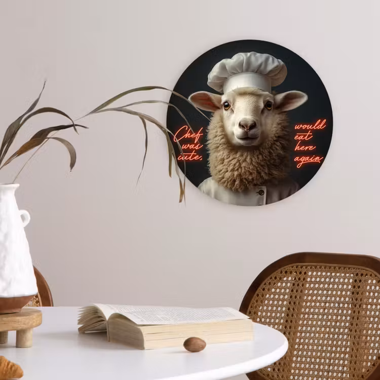 Schaap - Kokskleding - Neon - Quote Wandcirkel plexiglas klein -sfeer4