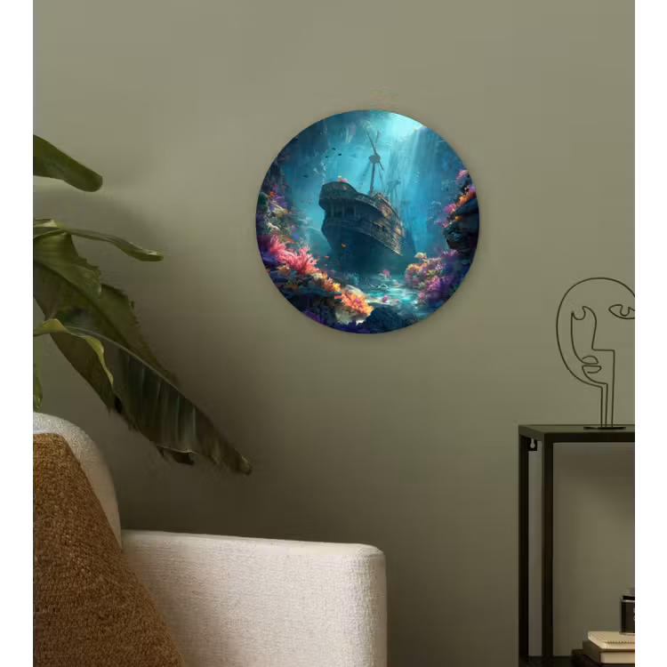 Schip - Hout - Koraalriffen - Zonlicht Wandcirkel plexiglas klein -sfeer3