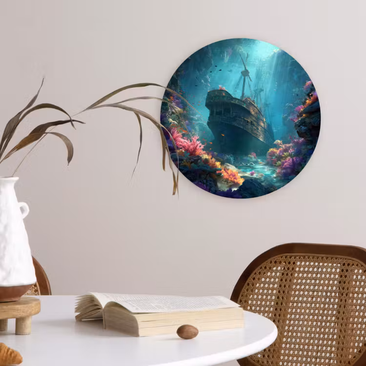 Schip - Hout - Koraalriffen - Zonlicht Wandcirkel plexiglas klein -sfeer4