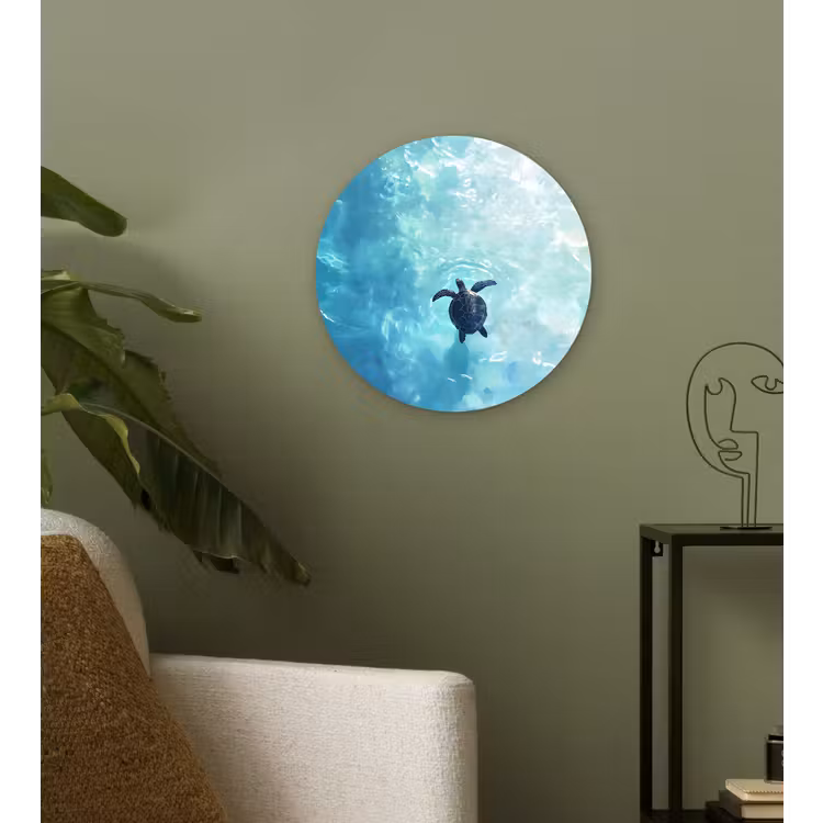 Schildpad - Zee - Blauw - Schittering Wandcirkel plexiglas klein -sfeer3