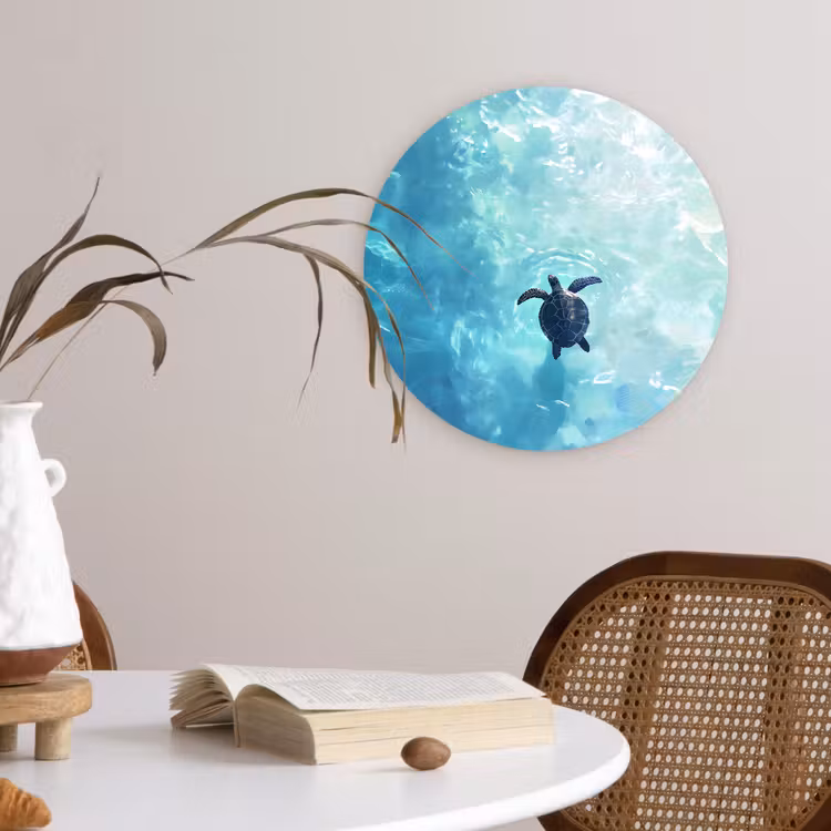 Schildpad - Zee - Blauw - Schittering Wandcirkel plexiglas klein -sfeer4