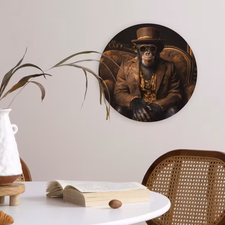 Chimpansee - Stoel - Pak - Bruin Wandcirkel plexiglas klein -sfeer4