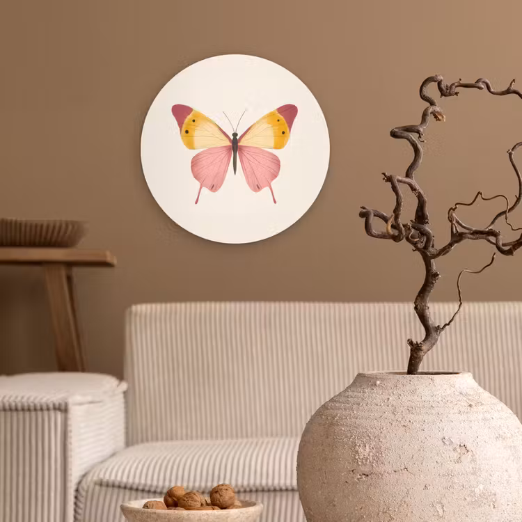 Vlinder - Illustratie - Roze Wandcirkel plexiglas klein -sfeer1