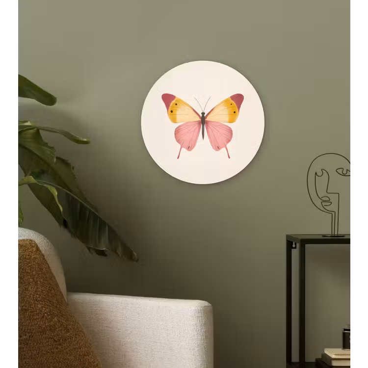 Vlinder - Illustratie - Roze Wandcirkel plexiglas klein -sfeer3
