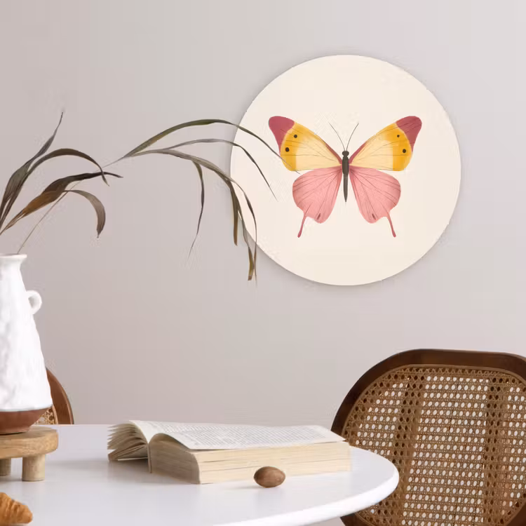 Vlinder - Illustratie - Roze Wandcirkel plexiglas klein -sfeer4