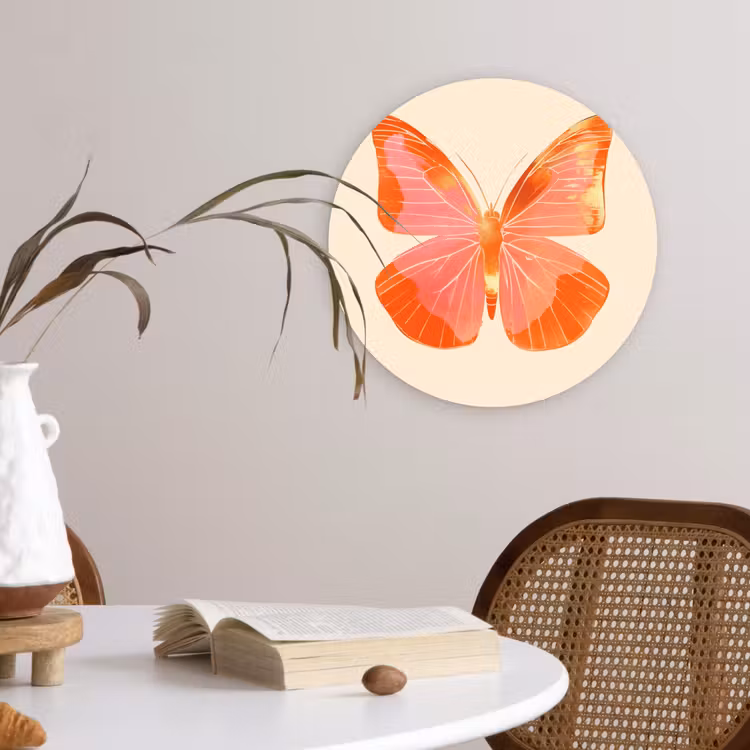 Vlinder - Minimalistisch - Roze Wandcirkel plexiglas klein -sfeer4
