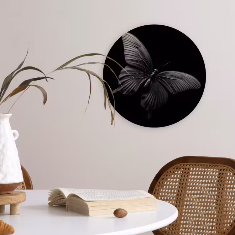 Vlinder - Zwart - Insect - Dieren Wandcirkel plexiglas klein -sfeer4