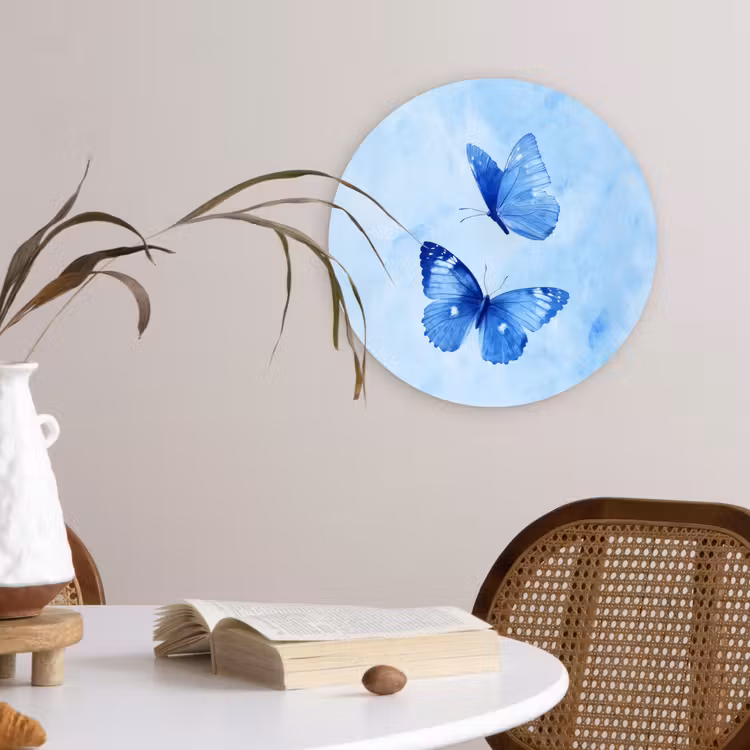 Vlinders - Sierlijk - Blauw Wandcirkel plexiglas klein -sfeer4
