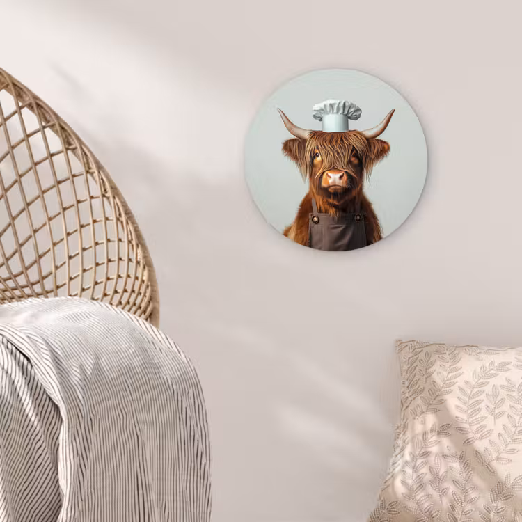 Schotse Hooglander - Bruin - Hoorns - Kokskleding Wandcirkel plexiglas klein -sfeer5