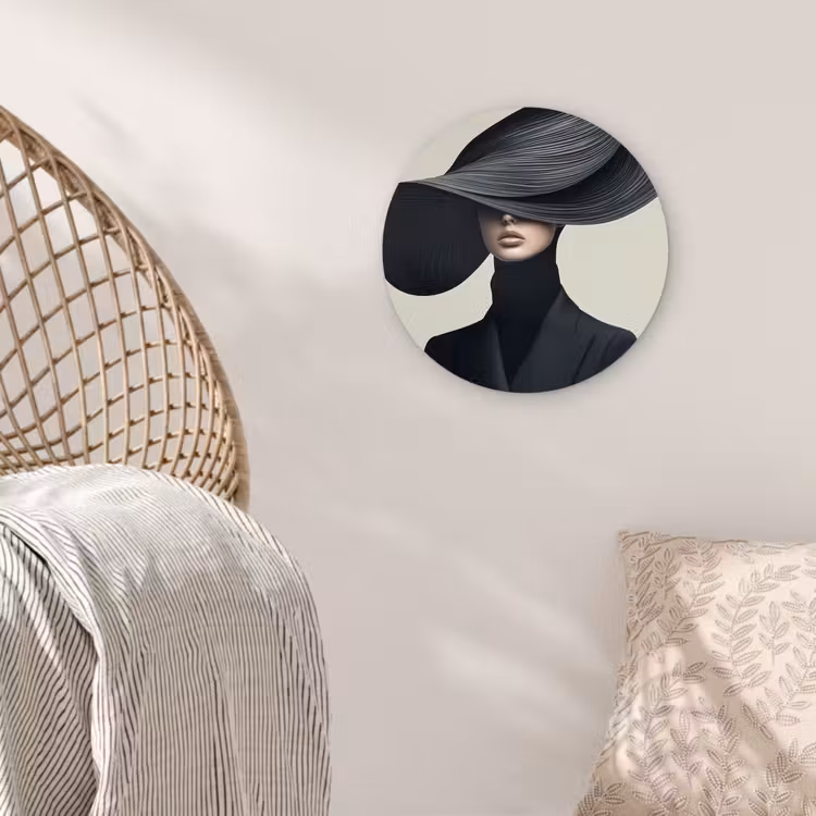 Zwart - Vrouw - Hoed Wandcirkel plexiglas klein -sfeer5