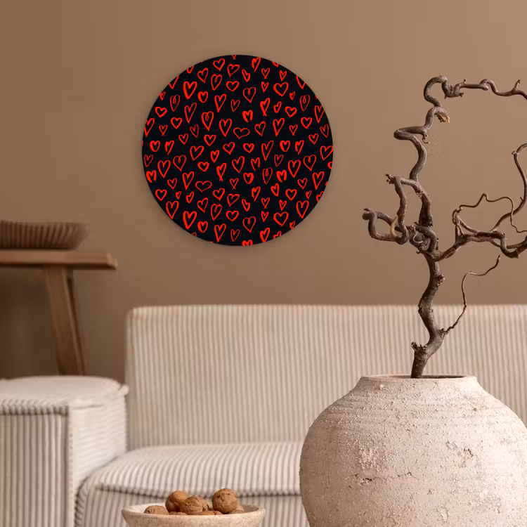 Zwart - Harten - Rood Wandcirkel plexiglas klein 852 -sfeer1