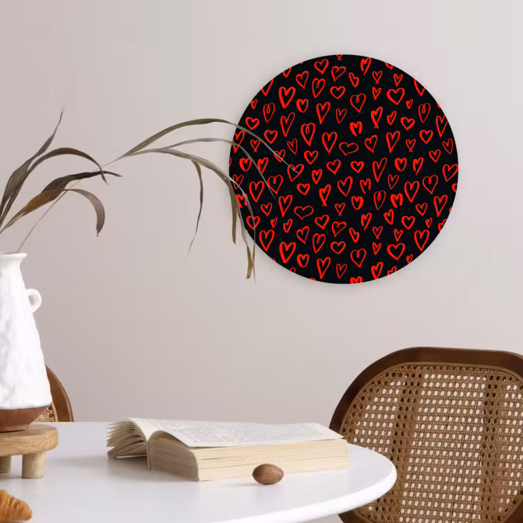Zwart - Harten - Rood Wandcirkel plexiglas klein 852 -sfeer4