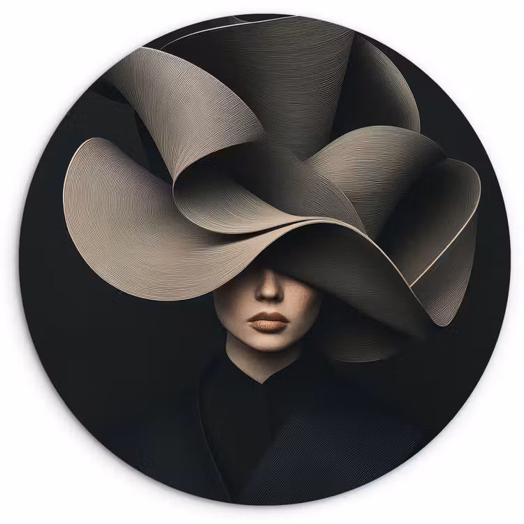 Zwarte - Hoed - Vrouw Wandcirkel plexiglas klein -3d