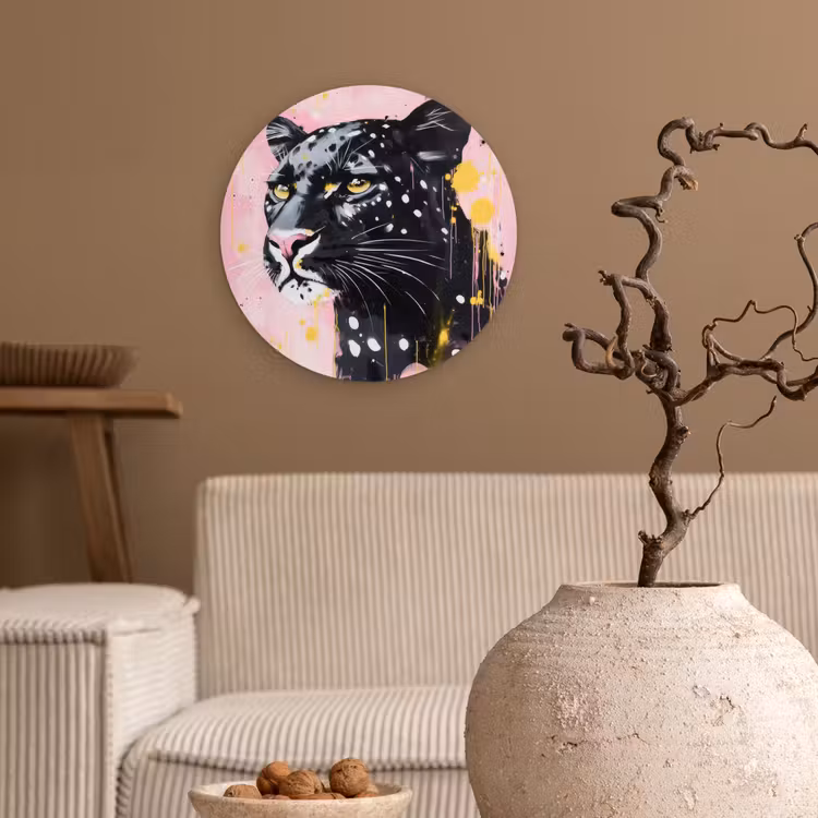 Zwart - Panter - Roze - Abstract Wandcirkel plexiglas klein -sfeer1