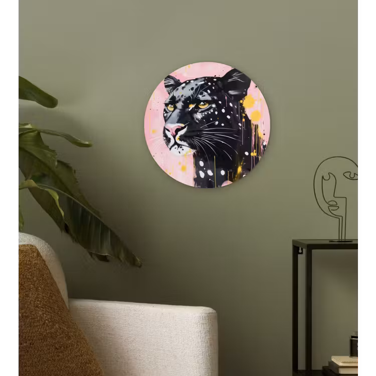 Zwart - Panter - Roze - Abstract Wandcirkel plexiglas klein -sfeer3
