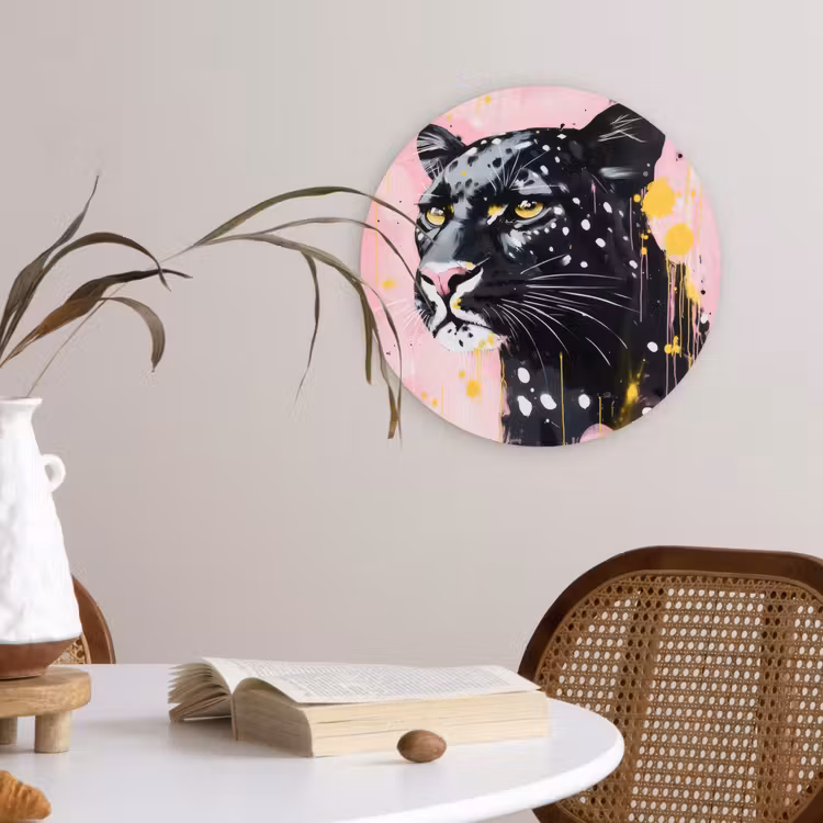 Zwart - Panter - Roze - Abstract Wandcirkel plexiglas klein -sfeer4