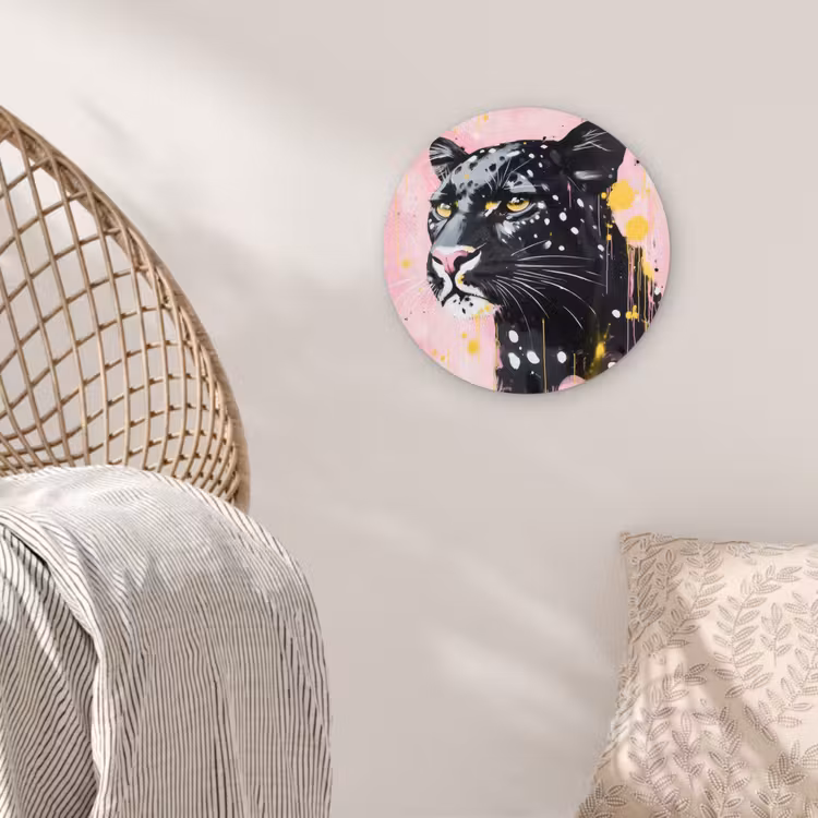 Zwart - Panter - Roze - Abstract Wandcirkel plexiglas klein -sfeer5