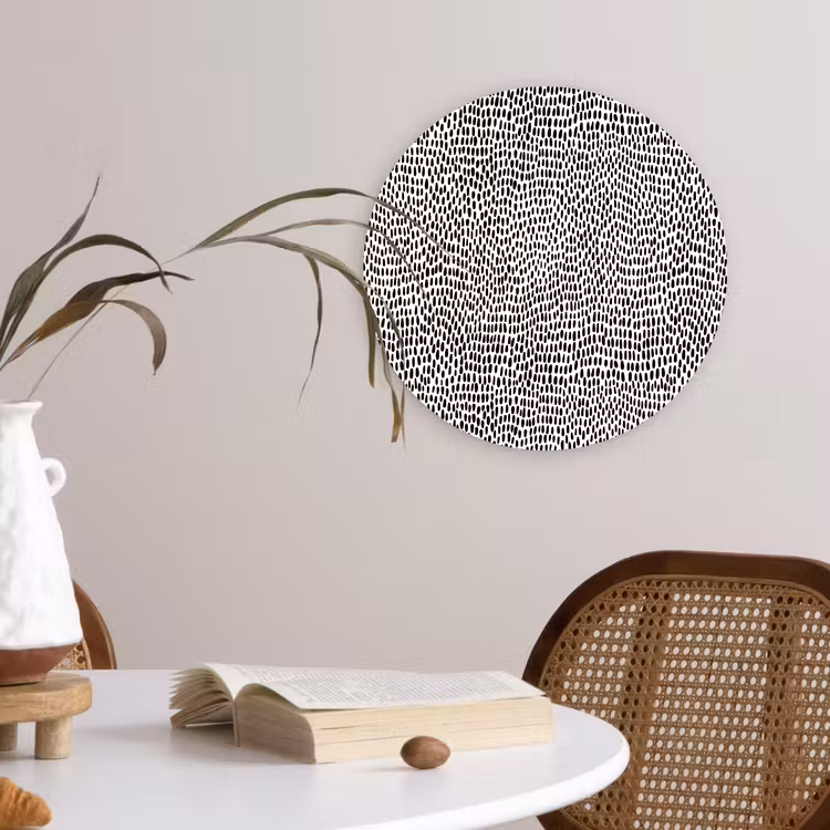 Zwart - Stippen - Wit Wandcirkel plexiglas klein 852 -sfeer4