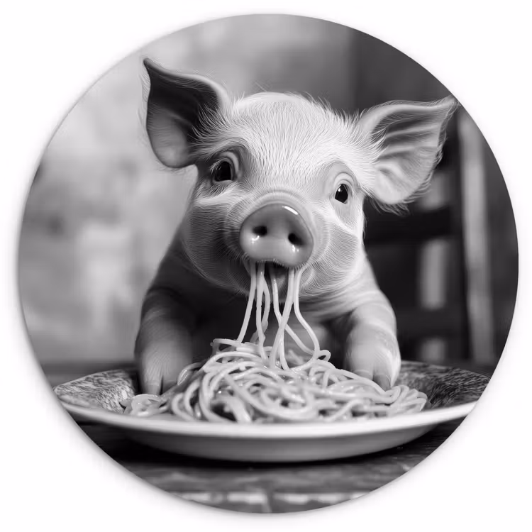 Varken - Schattig - Spaghetti - Zwart wit - Dier Wandcirkel plexiglas klein -3d