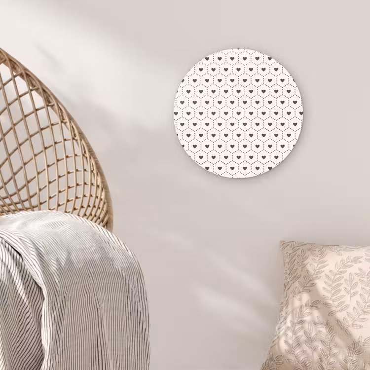 Hexagon - Patroon - Hartjes - Beige Wandcirkel plexiglas klein 852 -sfeer5