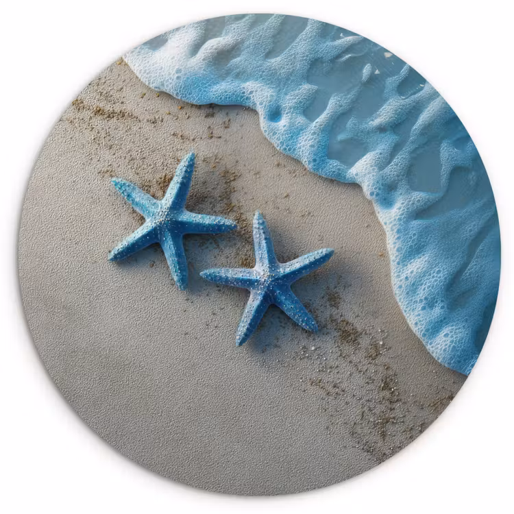 Zeesterren - Zand - Zee - Blauw Wandcirkel plexiglas klein -3d