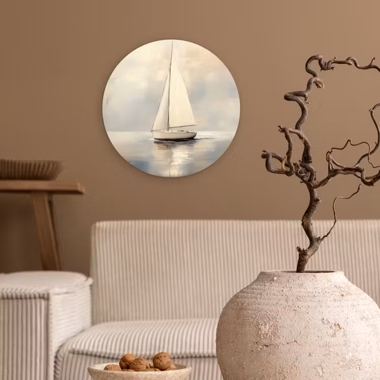 Zeilschip - Zee - Bewolkt Wandcirkel plexiglas klein -sfeer1