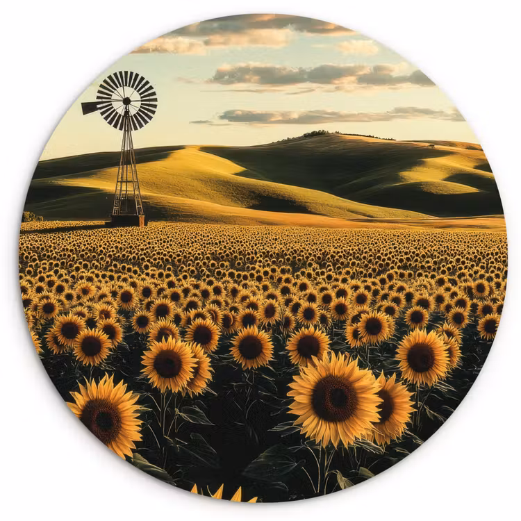 Zonnebloem - Veld - Windmolen Wandcirkel plexiglas klein -3d