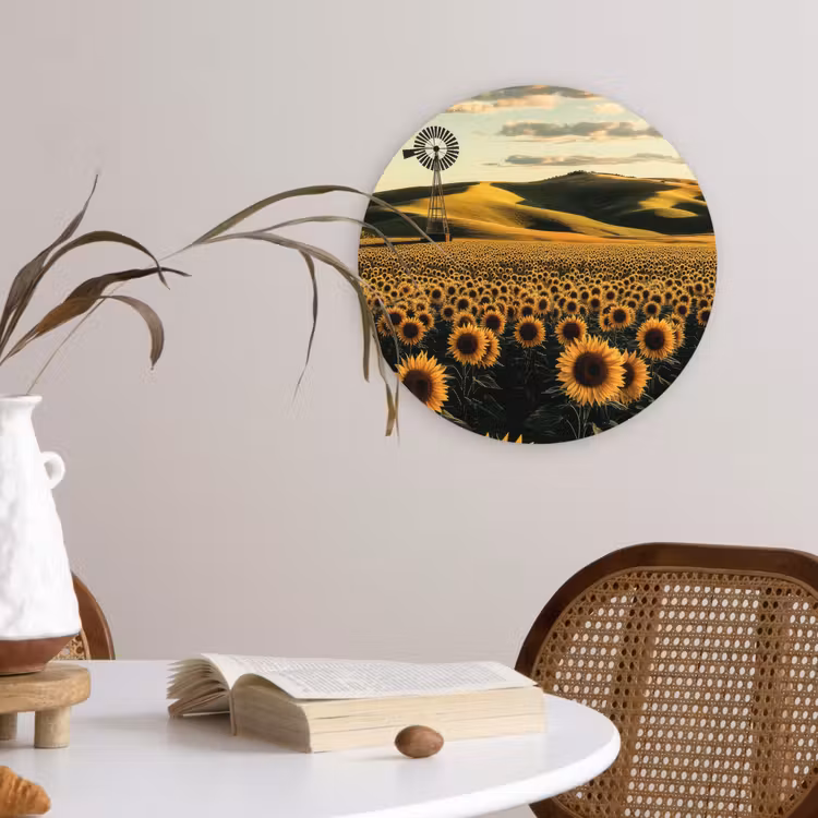 Zonnebloem - Veld - Windmolen Wandcirkel plexiglas klein -sfeer4