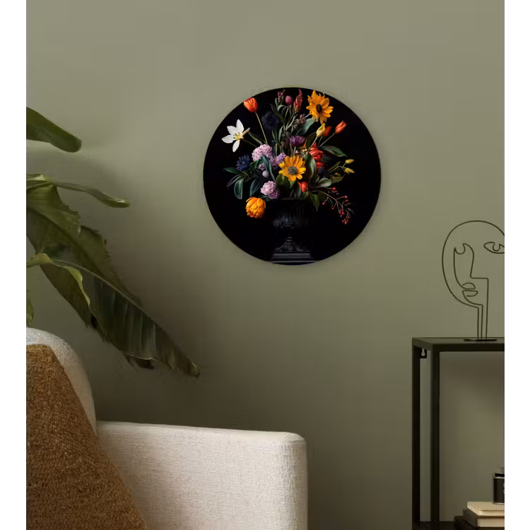 Zonnebloemen - Boeket - Kleurrijk Wandcirkel plexiglas klein -sfeer3