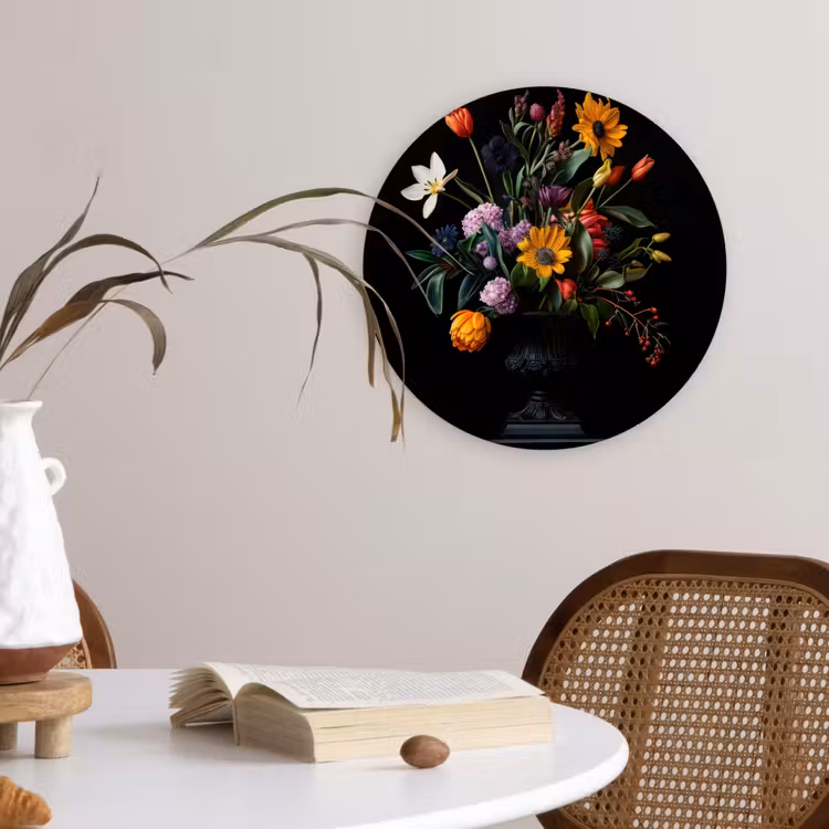 Zonnebloemen - Boeket - Kleurrijk Wandcirkel plexiglas klein -sfeer4