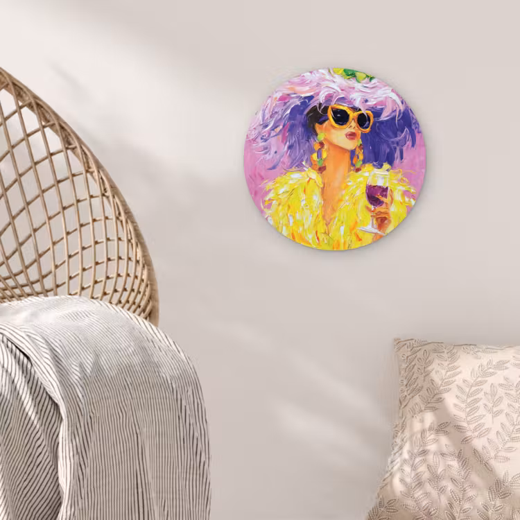 Zonnebril - Vrouw - Jas - Veren Wandcirkel plexiglas klein -sfeer5