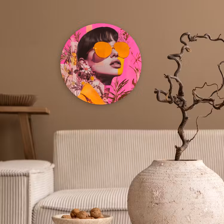 Zonnebril - Oranje - Vrouw - Planten Wandcirkel plexiglas klein -sfeer1