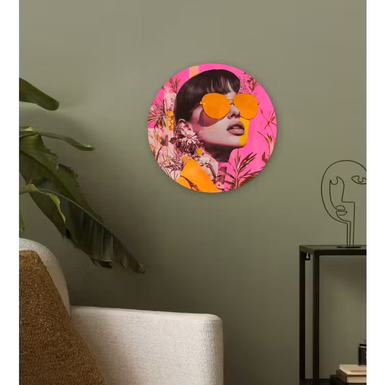 Zonnebril - Oranje - Vrouw - Planten Wandcirkel plexiglas klein -sfeer3