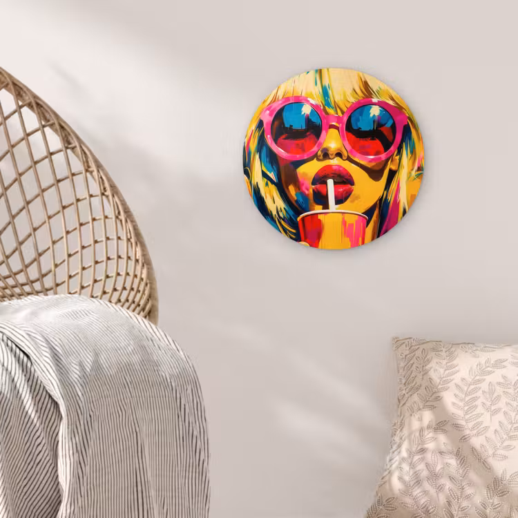 Zonnebril - Roze - Vrouw - Rietje Wandcirkel plexiglas klein -sfeer5