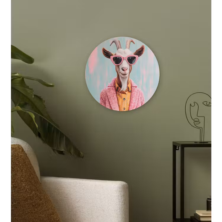 Zonnebril - Roze - Geit - Horen Wandcirkel plexiglas klein -sfeer3