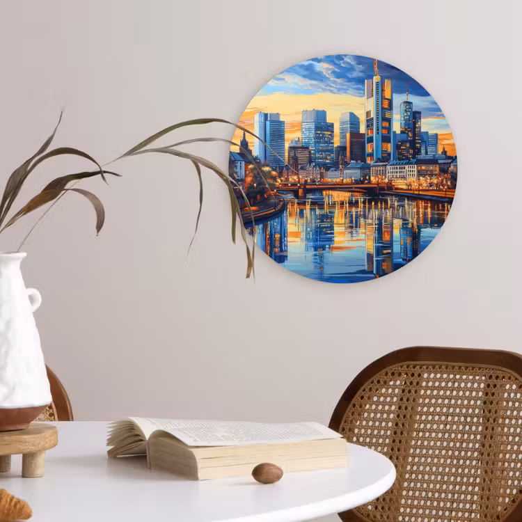 Zonsondergang Frankfurt - Stad - Skyline - Water Wandcirkel plexiglas klein -sfeer4