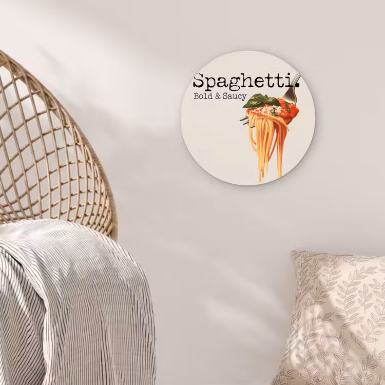 Spaghetti - tomatensaus - Parmezaanse kaas Wandcirkel plexiglas klein -sfeer5