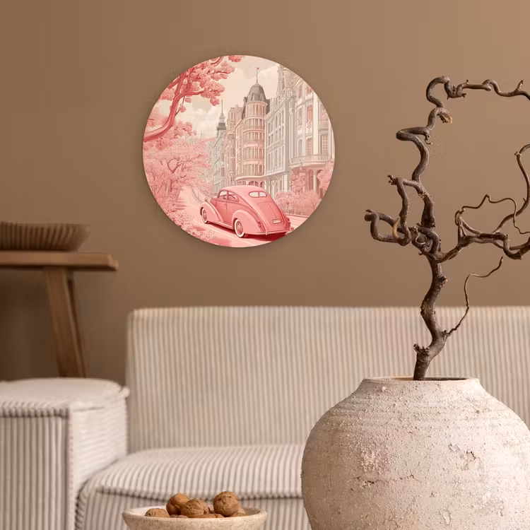 City - Car - Pink Wandcirkel plexiglas klein -sfeer1