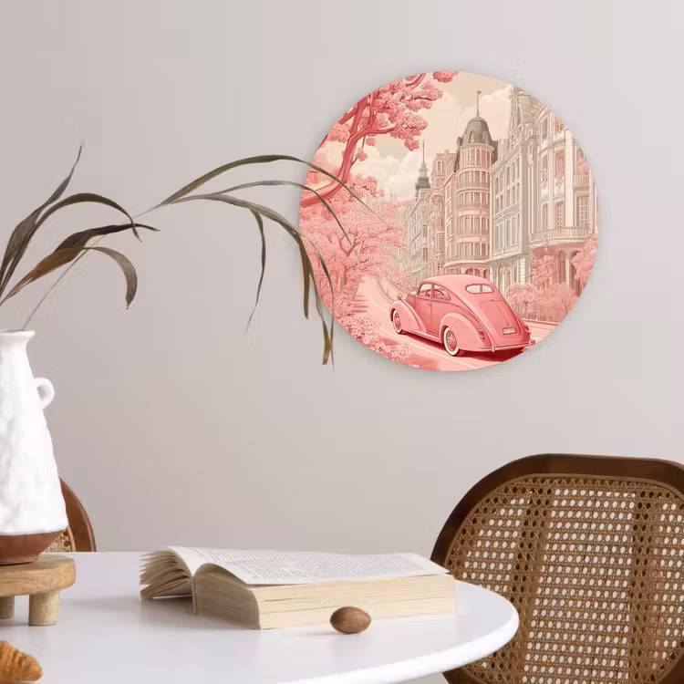 City - Car - Pink Wandcirkel plexiglas klein -sfeer4