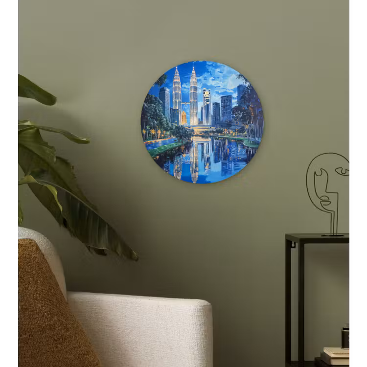 Stad Kuala Lumpur - Skyline - Wolkenkrabbers - Water Wandcirkel plexiglas klein -sfeer3