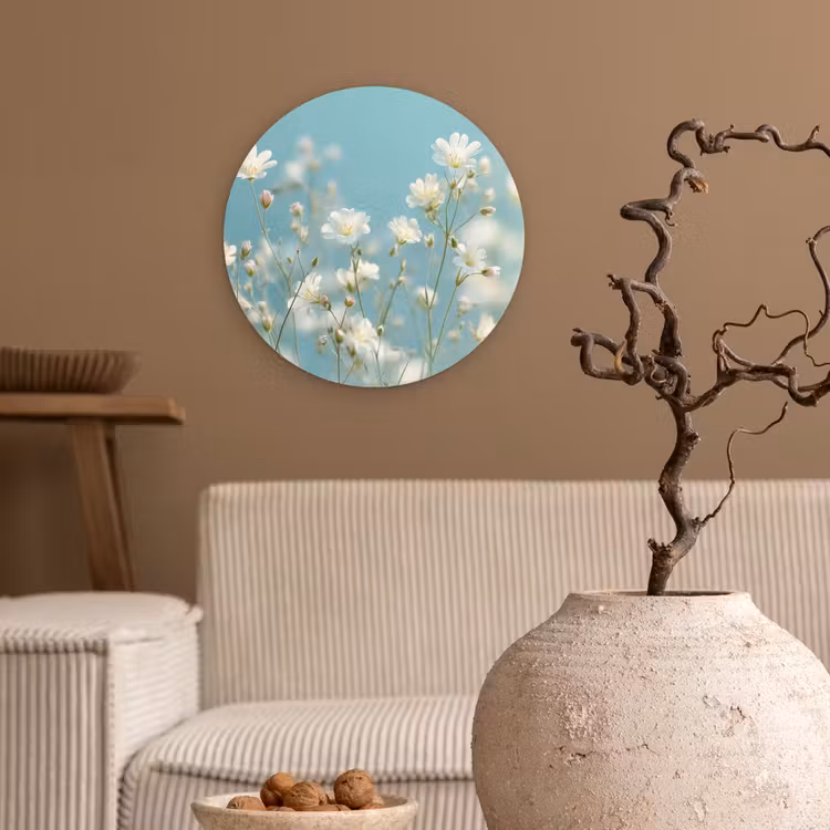 Stengels - Bloemen - Lucht - Wit Wandcirkel plexiglas klein -sfeer1