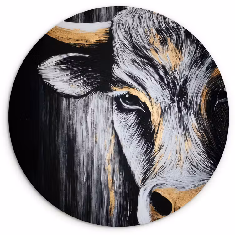 Stier - Hoorns - Snuit - Goud Wandcirkel plexiglas klein -3d