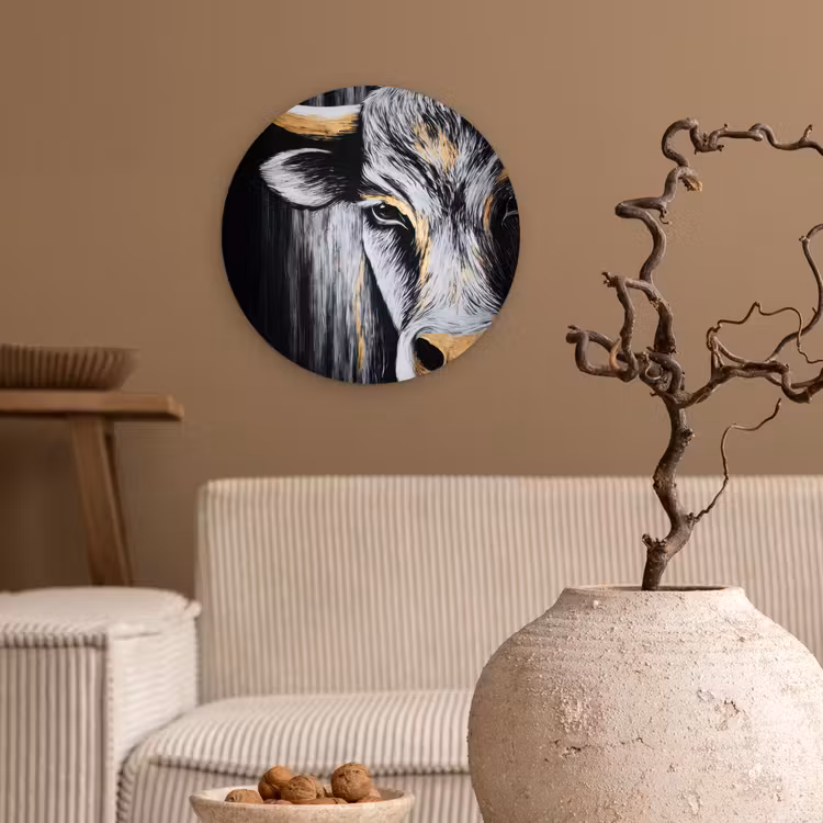 Stier - Hoorns - Snuit - Goud Wandcirkel plexiglas klein -sfeer1