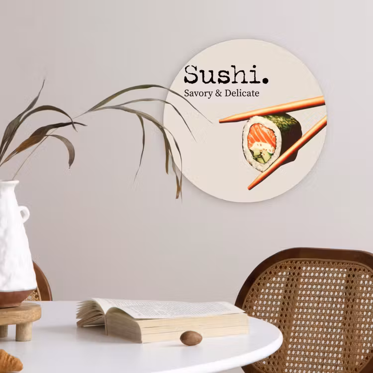 Sushi - Zalm - Rijst - Japans Wandcirkel plexiglas klein -sfeer4