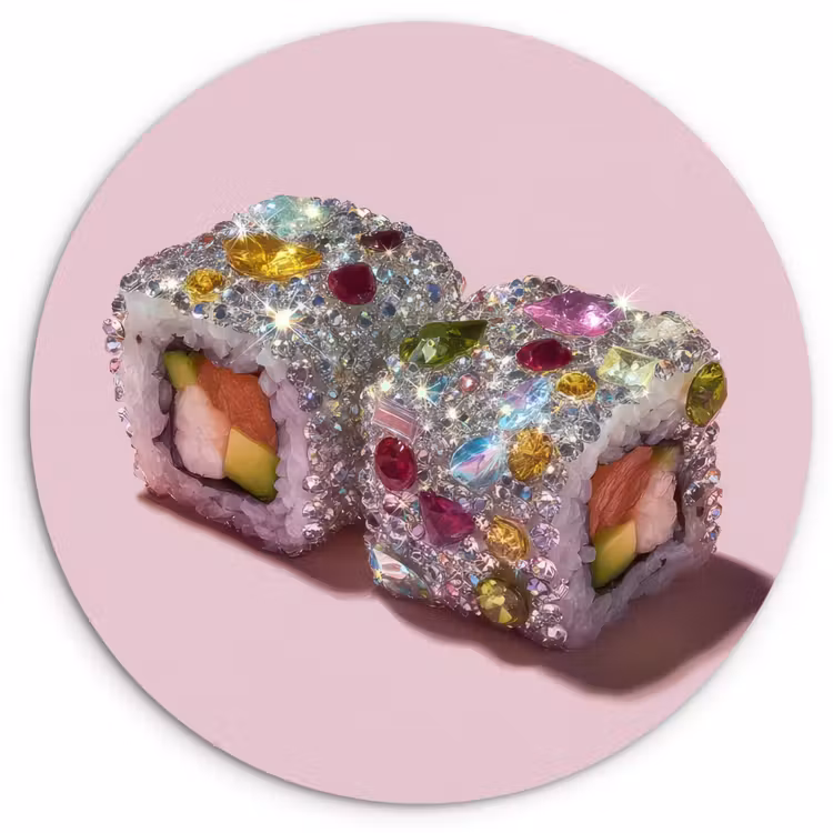 Sushi - Rolletjes - Steentjes - Kleurrijk Wandcirkel plexiglas klein -3d