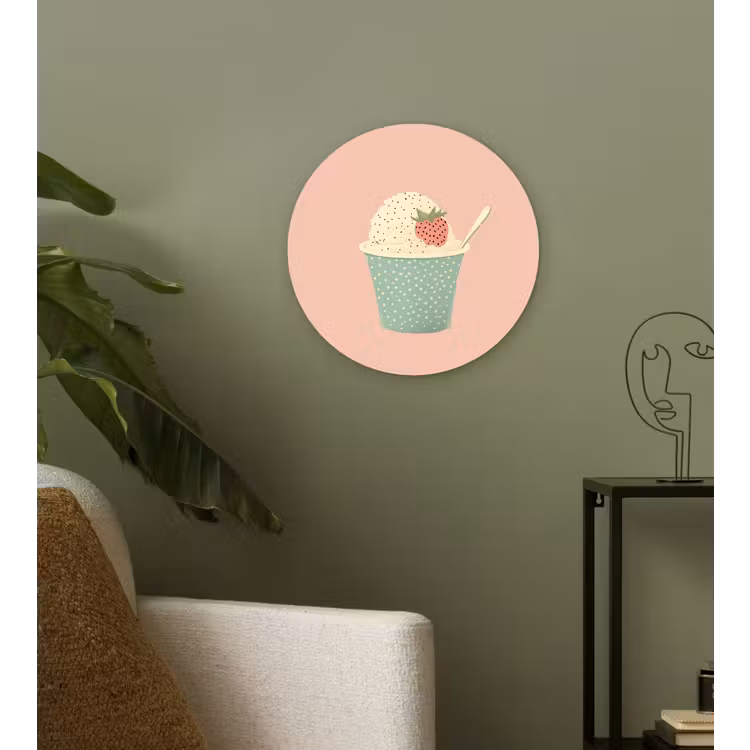 Bakje - Ijs - Aardbei - Roze Wandcirkel plexiglas klein -sfeer3