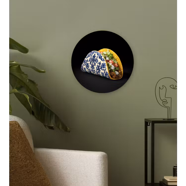 Taco - Vlees - Salade - Delftsblauw - Motief Wandcirkel plexiglas klein -sfeer3