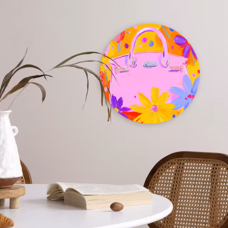 Tas - Roze - Bloemen Wandcirkel plexiglas klein -sfeer4